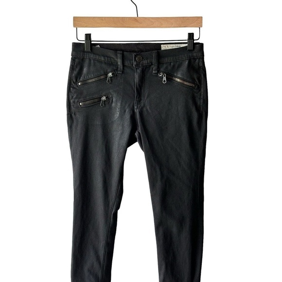 Rag & Bone Size 27 Black Waxed Zip Pockets Zip Ankle Skinny Jeans - Picture 2 of 9
